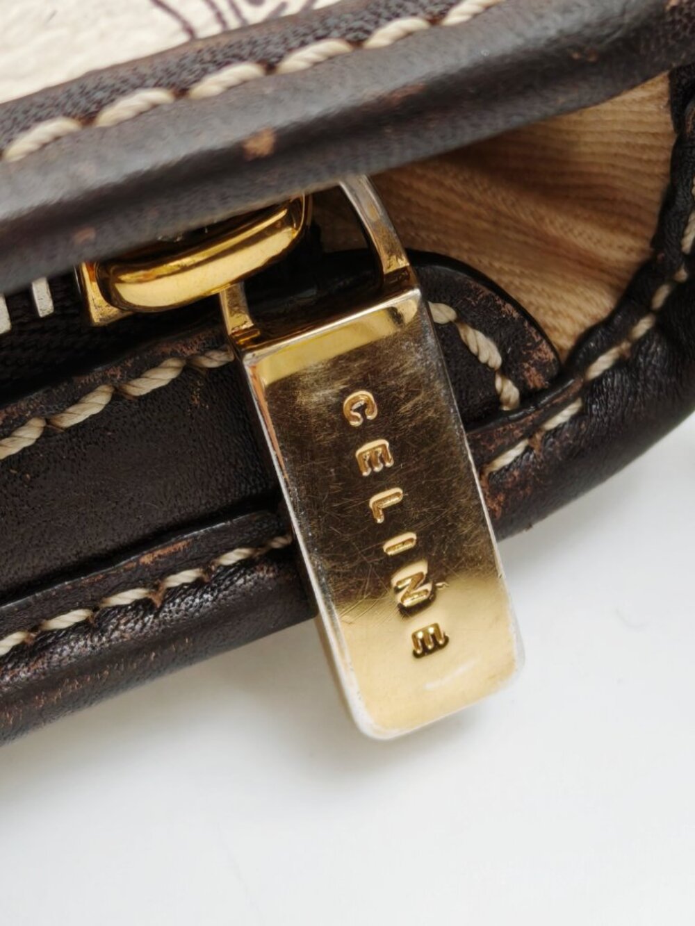 Celine Macadam Shoulder Bag Brown Leather Trim Monogram Hobo Bag - Picture 10 of 15